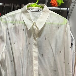 Zara White Blouse with Embellishments